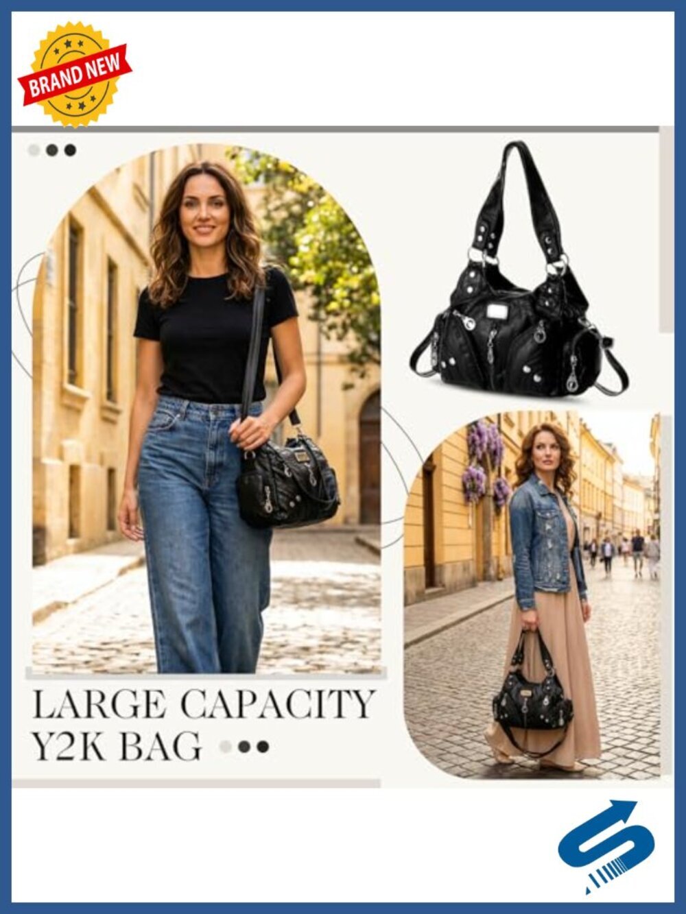 Large Capacity Y2k Hobo Vegan Leather Satchel Handbag Multi-pocket Goth Trendy - Picture 5 of 5